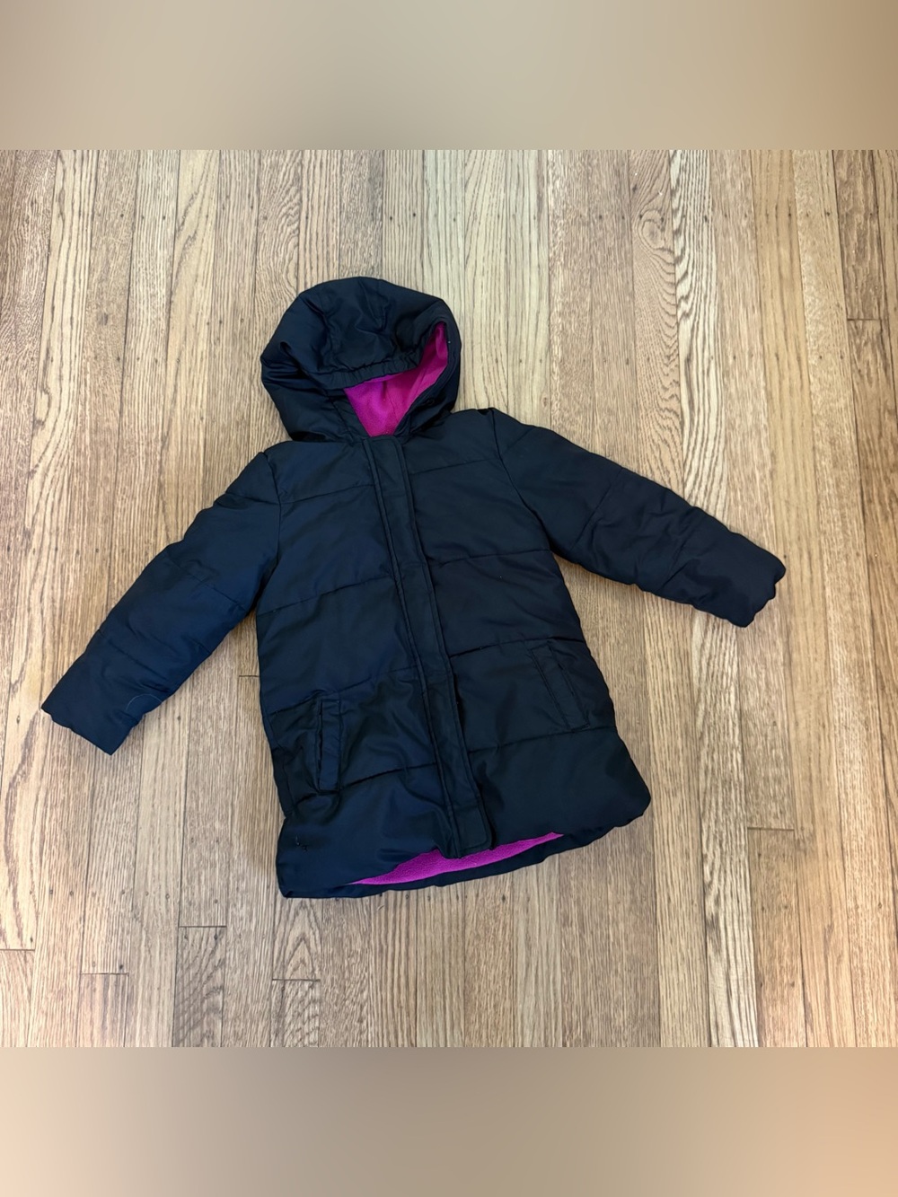 Faded Glory Black Puffer Coat with Pink Lining size 4T Girls